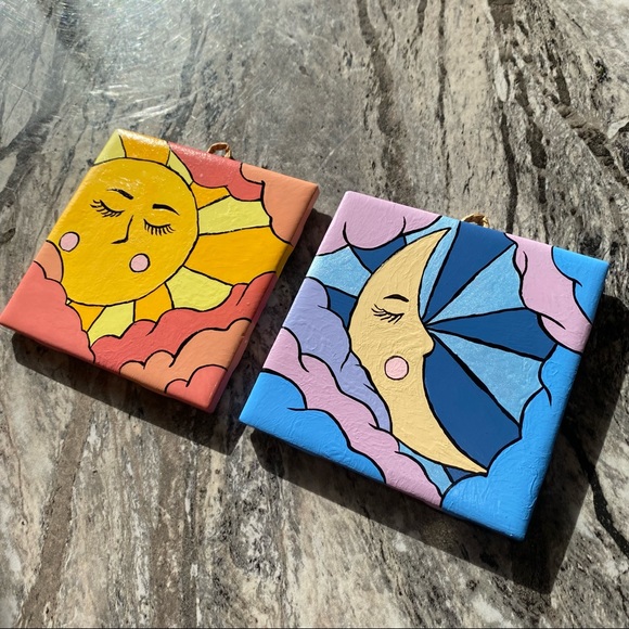 Sun & Moon Hand Painted Art Tiles, Coasters, Decoration - Picture 2 of 4